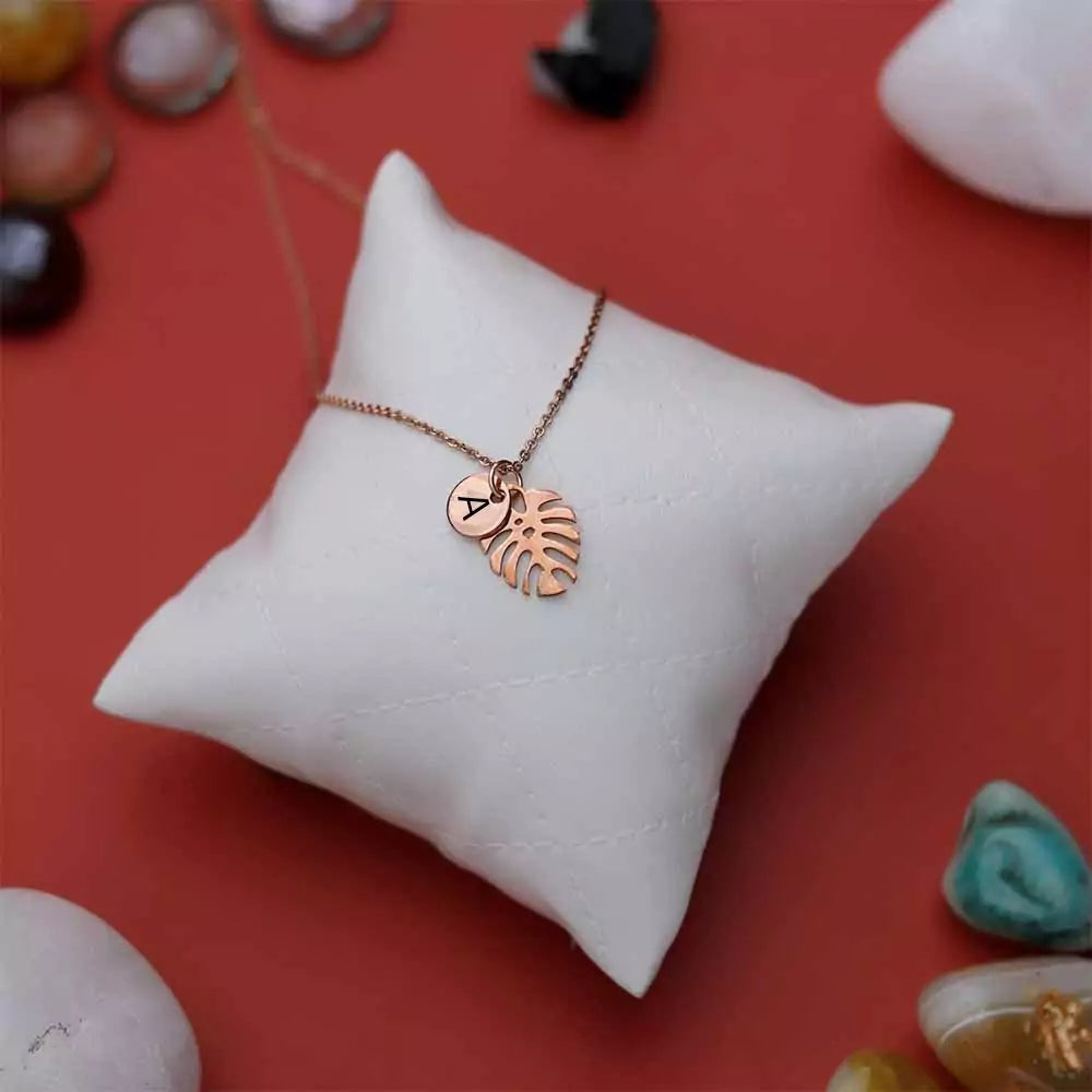 Personalized Initial Monstera Leaf Necklace