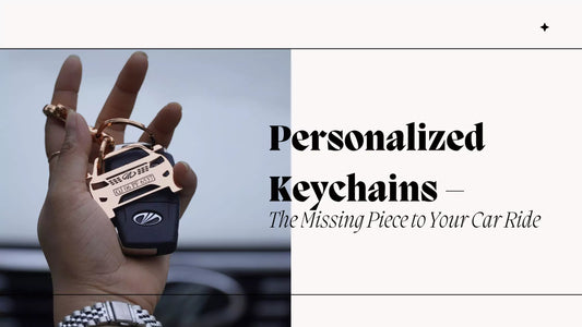 Premium personalized stainless steel car keychain in silver, gold, and rose gold
