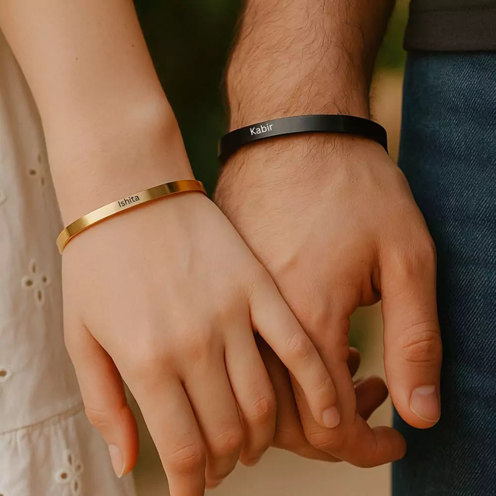 Couple kada set engraved names matching bracelets