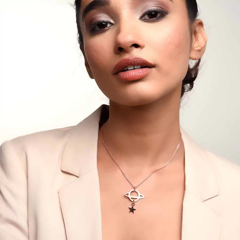 Planet With Star Pendant Necklace - Celestial-Inspired Jewelry for Women