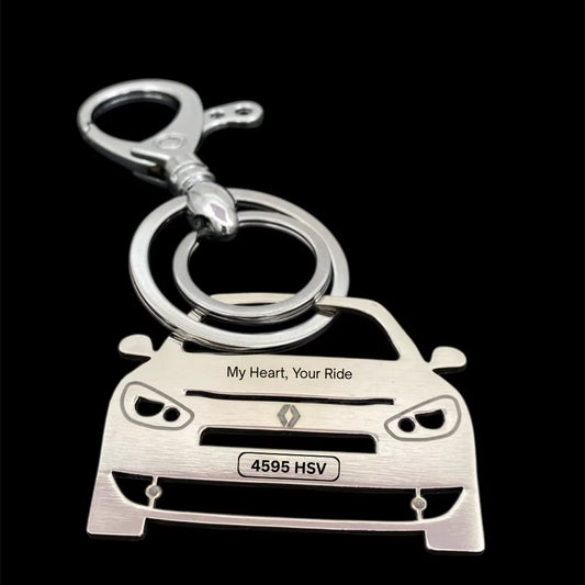 Renault Fluence custom keychain with engraved name and number plate