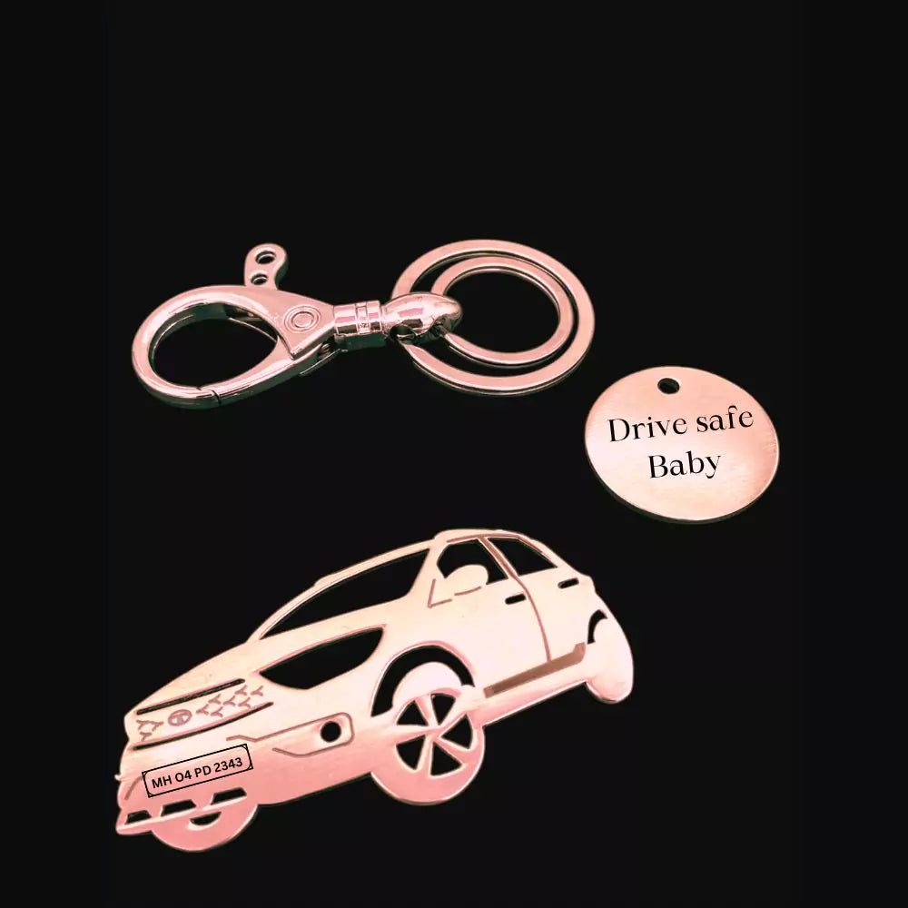 Rose gold Tata Tiago NRG silhouette keychain for car lovers