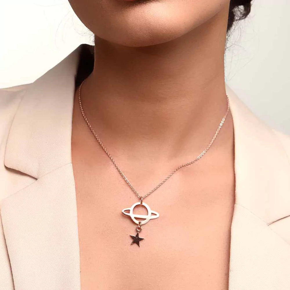 Planet With Star Pendant Necklace - Celestial-Inspired Jewelry for Women