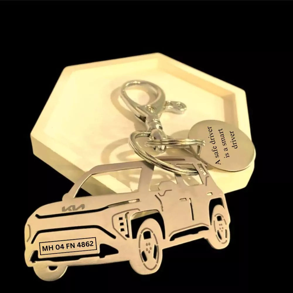 Custom Kia Syros keychain, laser-cut side profile, perfect gift for SUV lovers