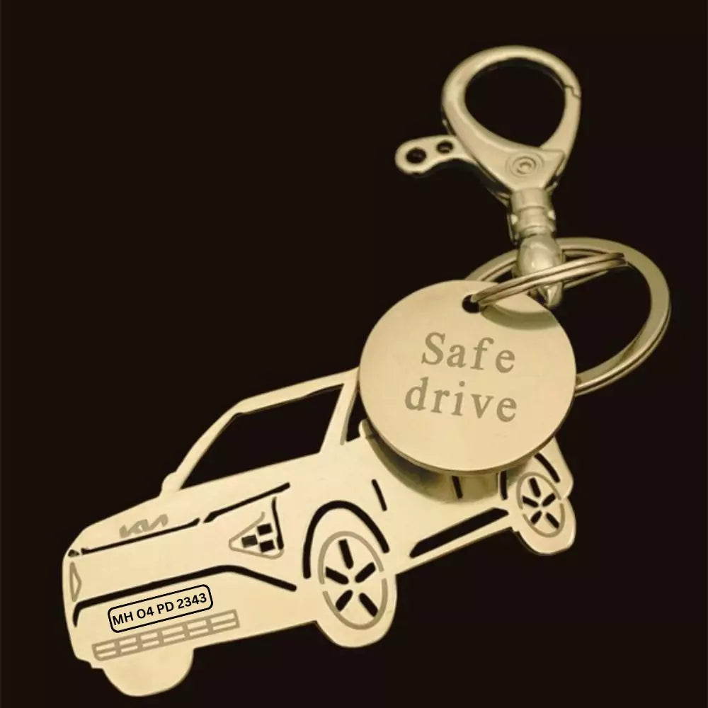 KIA Carens 2mm thick keyring gift in gold brass