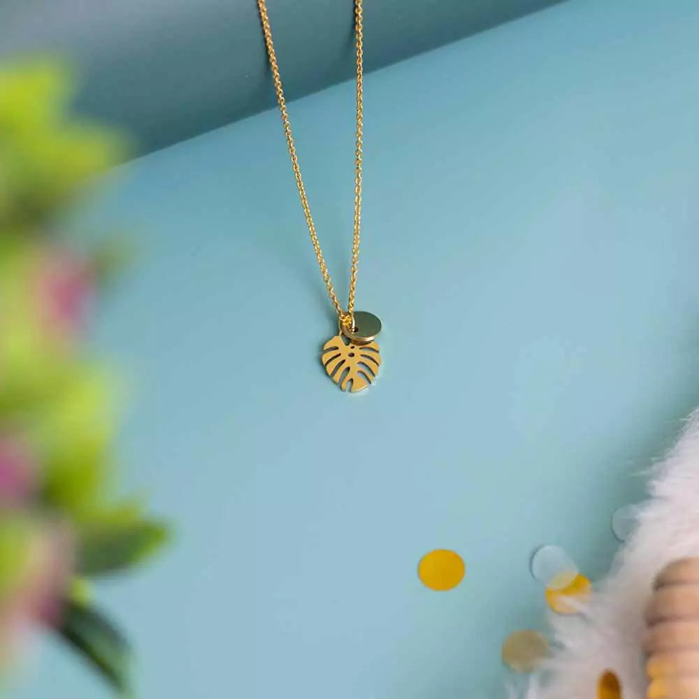 Personalized Initial Monstera Leaf Necklace