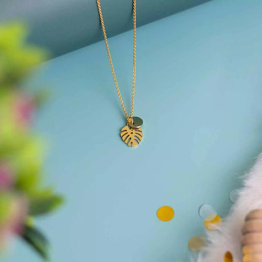 Personalized Initial Monstera Leaf Necklace