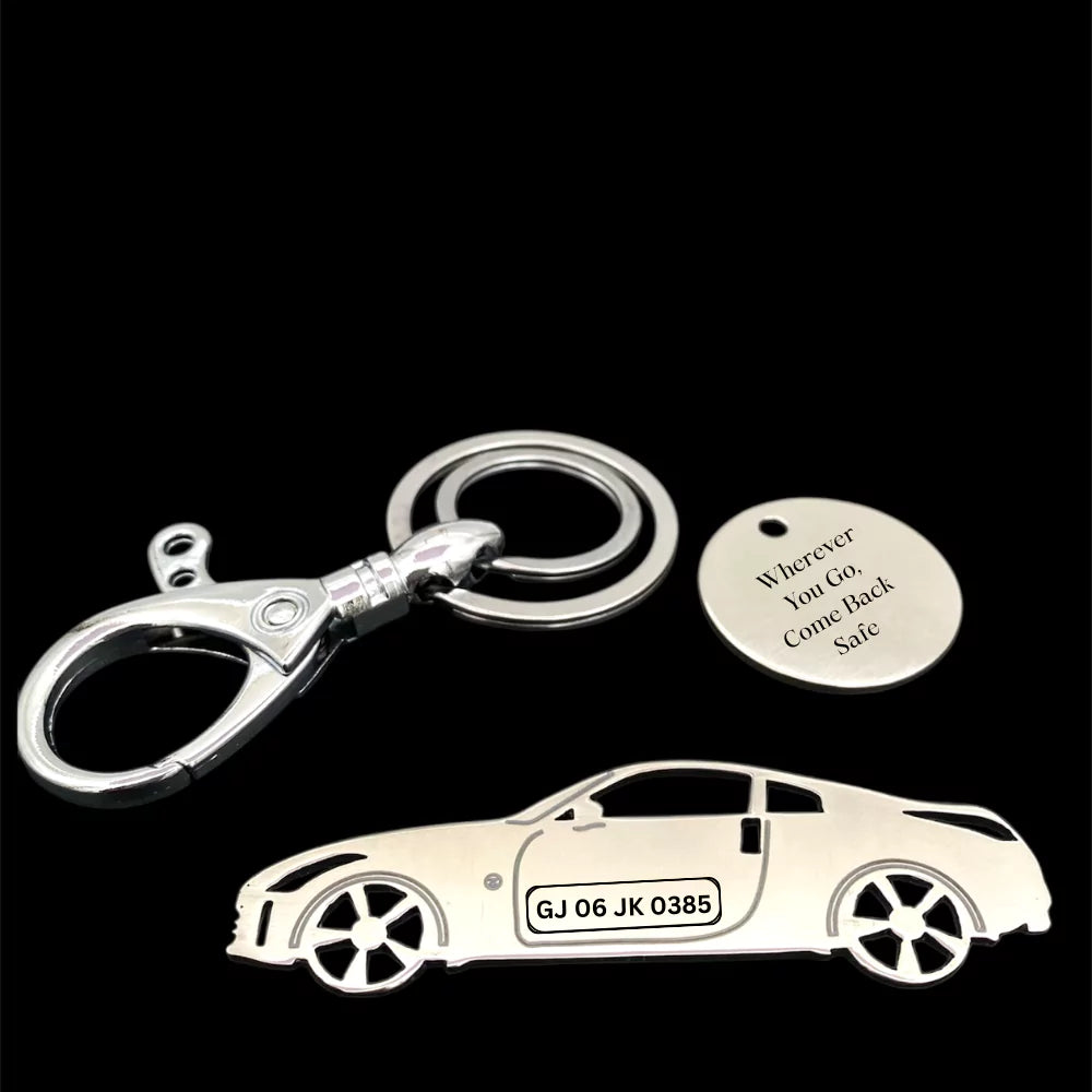 Gold Nissan 350Z JDM keychain with custom number plate in brass