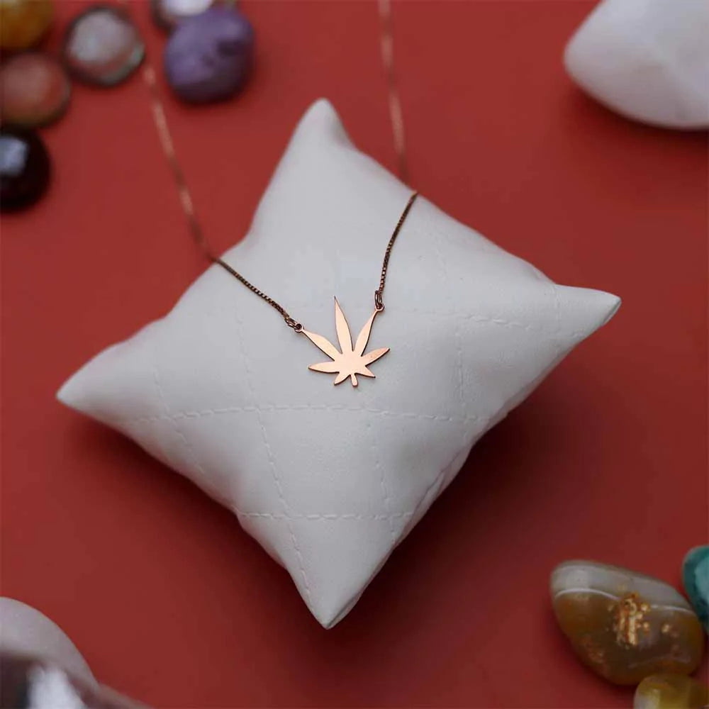 Flowstone Hemp Leaf Pendant Necklace - Natural  Boho Jewelry for Women