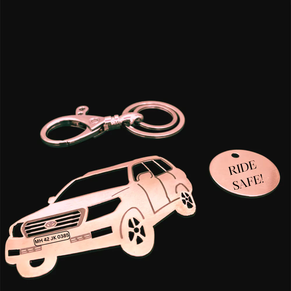Rose gold Land Cruiser 2012 silhouette keychain for luxury SUV lovers