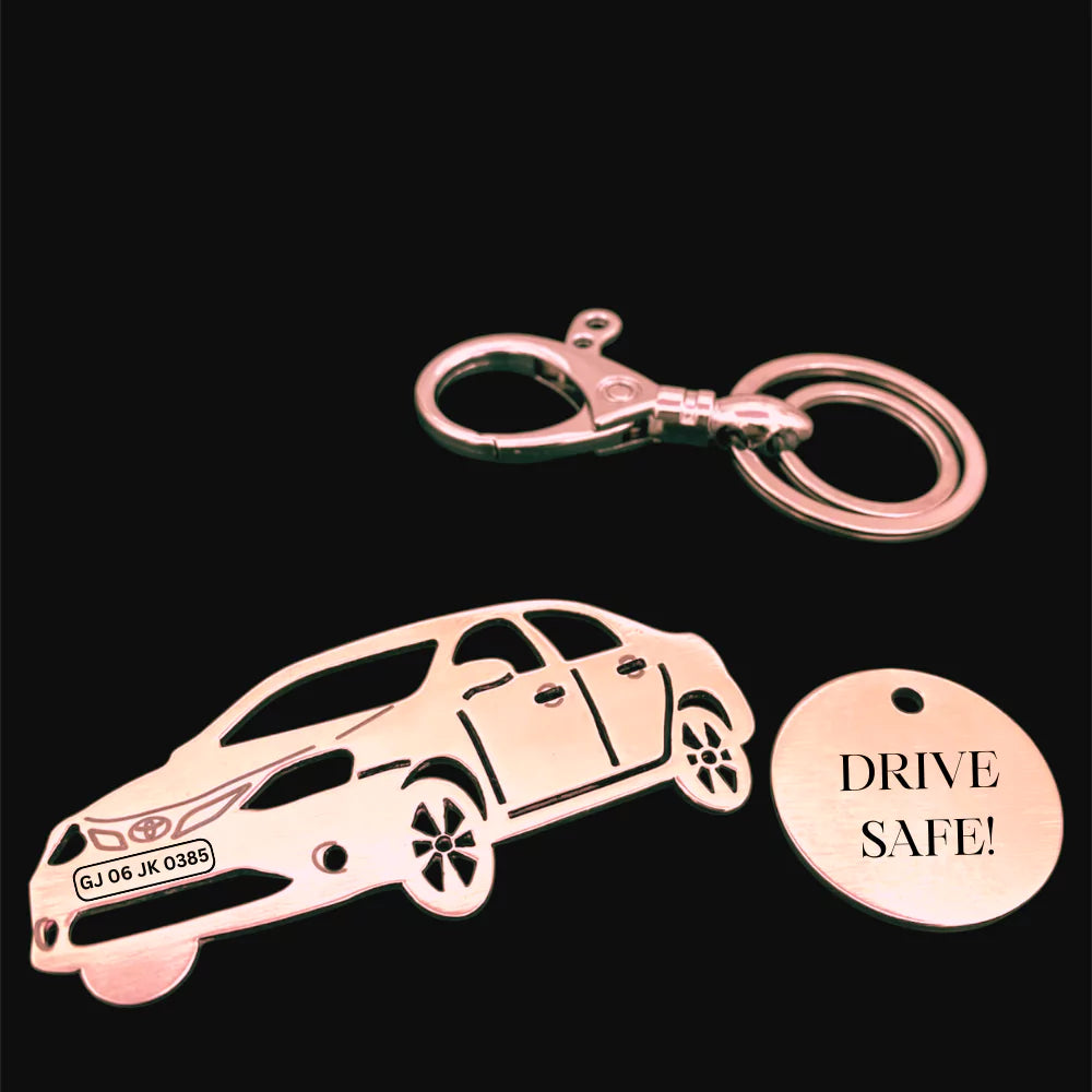 Rose gold personalized Toyota Etios keychain for car lovers