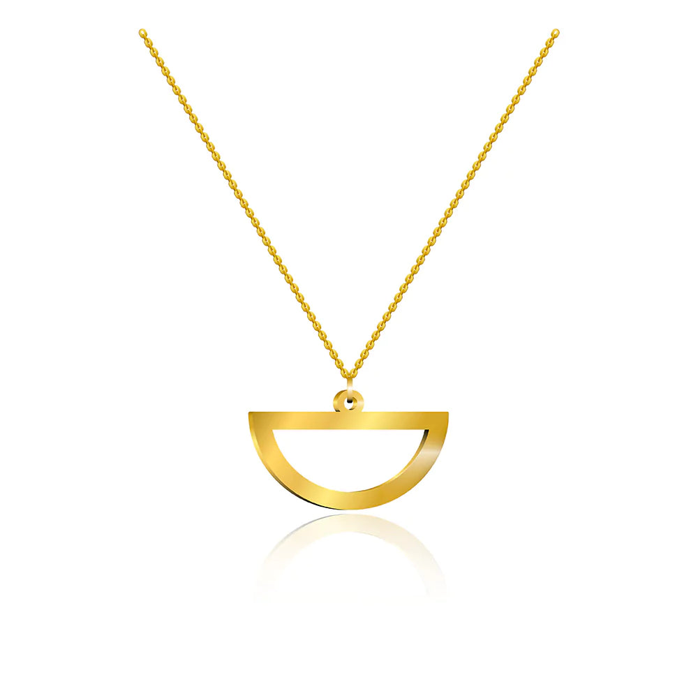 half circle pendant necklace, modern minimalist jewelry, chic pendant necklace, elegant half circle pendant, contemporary jewelry design, stylish half circle pendant