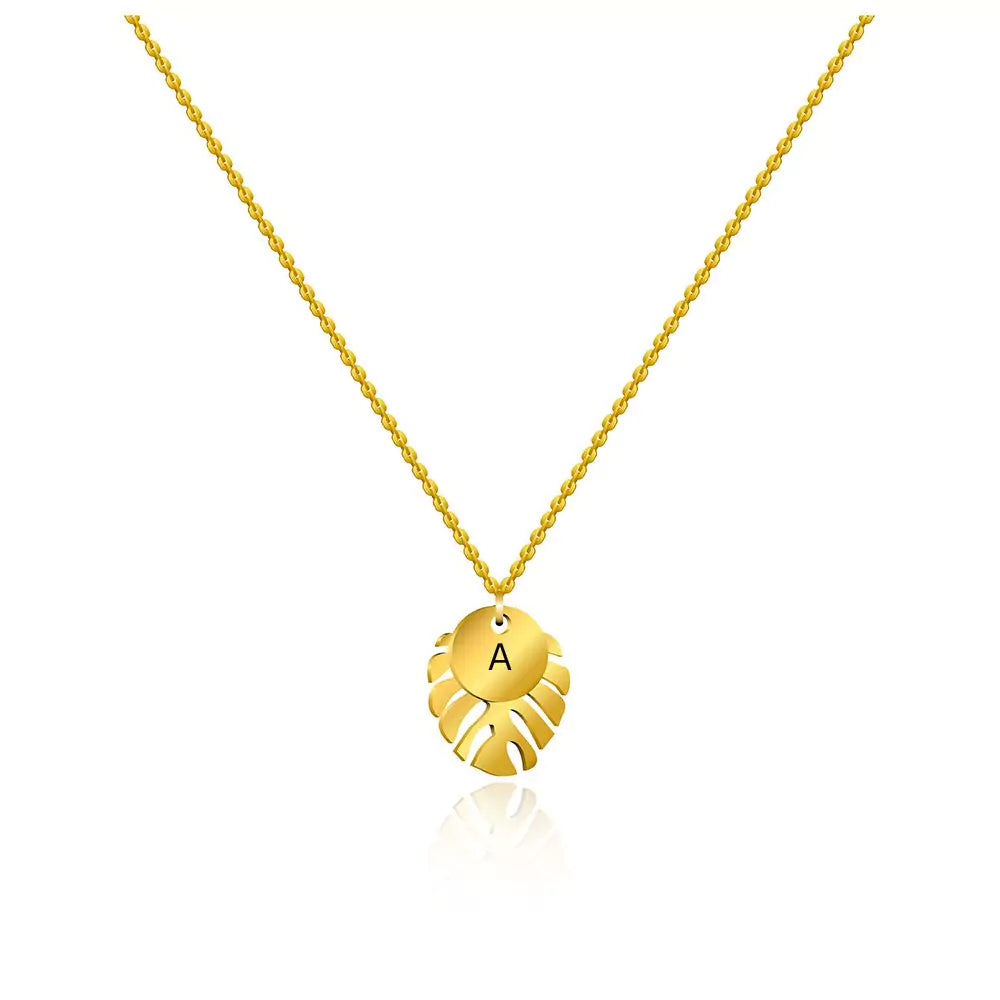 Personalized Initial Monstera Leaf Necklace