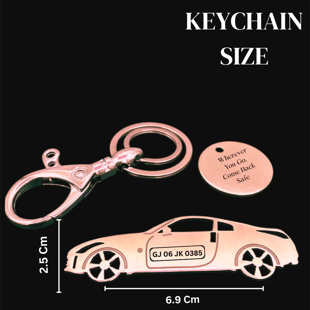 Custom Nissan 350Z keychain in silver, gold, and rose gold for JDM fans