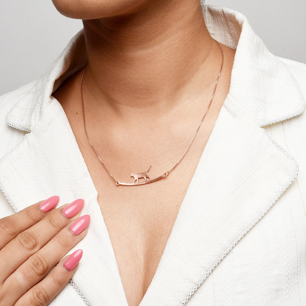 Strolling Cat Necklace with whimsical cat pendant on a delicate chain
