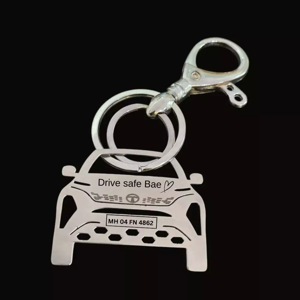 Tata Curvv custom keychain, laser-cut SUV side profile, perfect gift for Tata fans