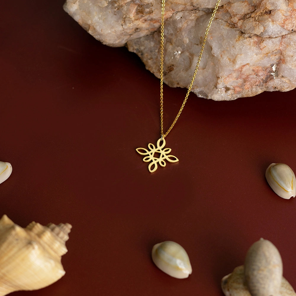 Square Celtic Knot Necklace with intricate Celtic knot design on a polished chain