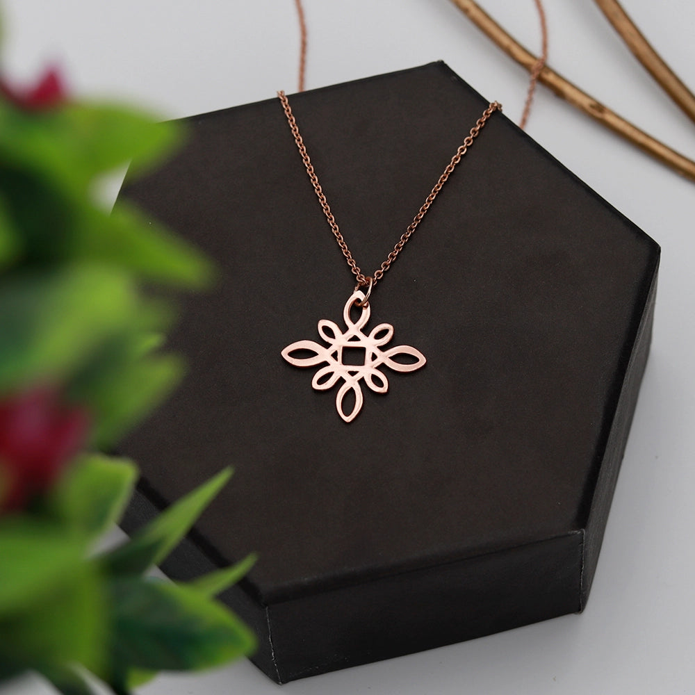 Square Celtic Knot Necklace with intricate Celtic knot design on a polished chain