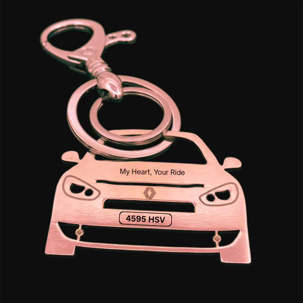 Personalized car keychain for Renault Fluence in gold, silver, and rose gold