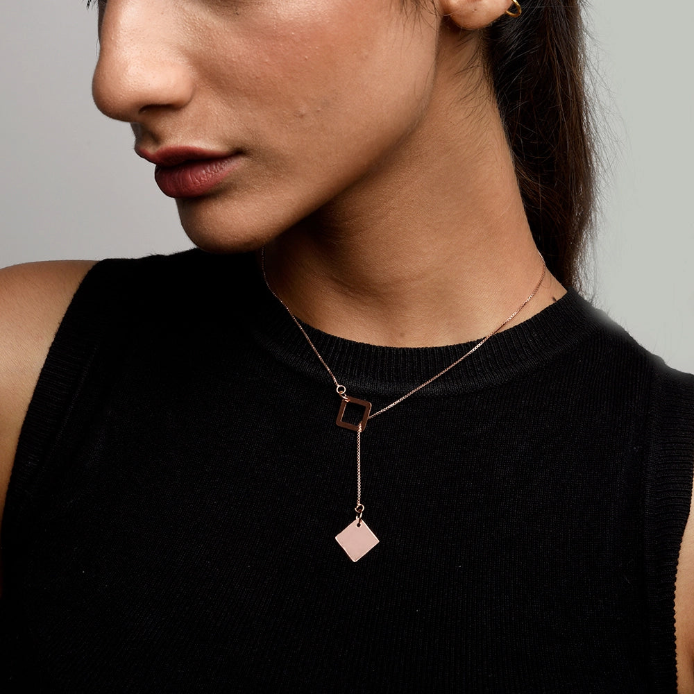 Squaring Off Necklace with sleek squared pendant on a modern chain