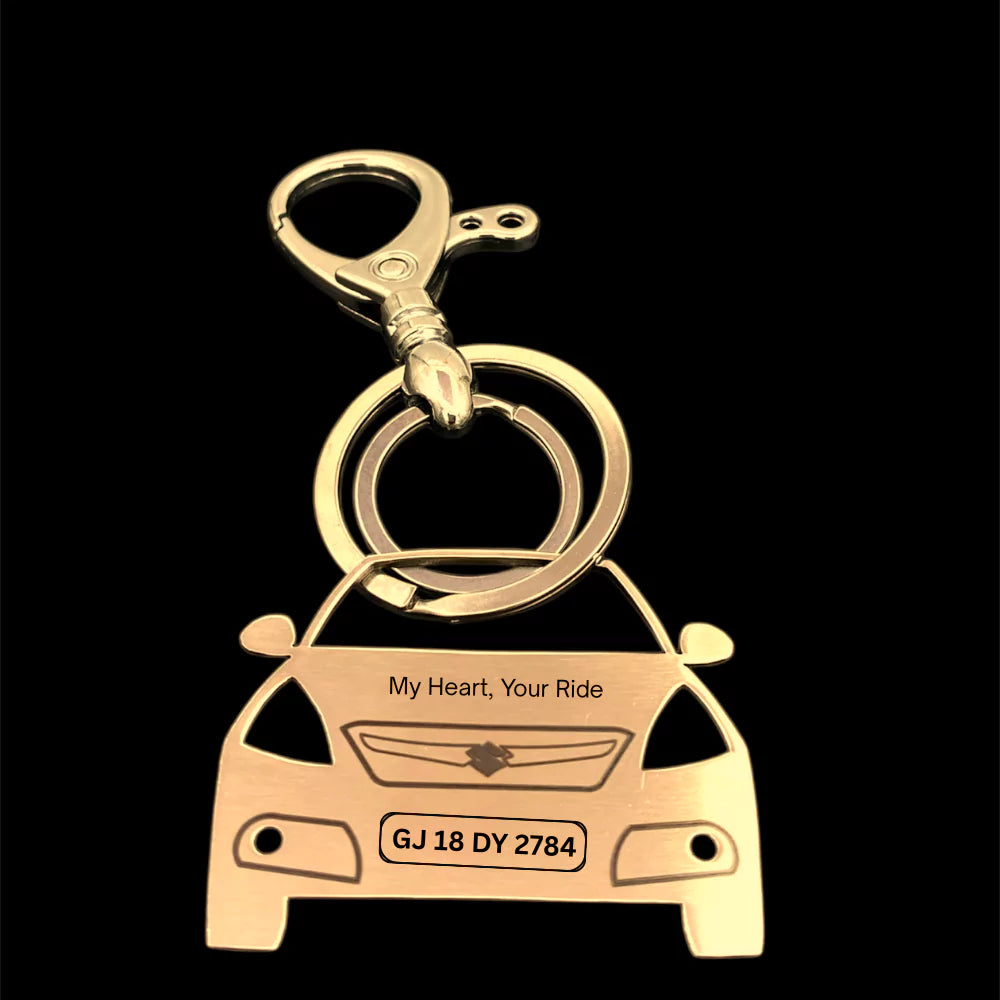 Gold and rose gold Swift Dzire brass keychain
