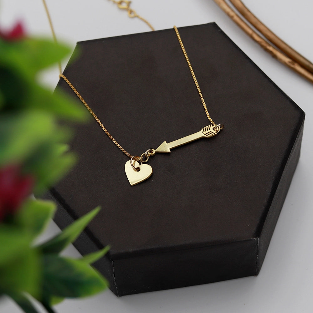 Cupid's Heart and Arrow Necklace with delicate heart and arrow pendant on a fine chain
