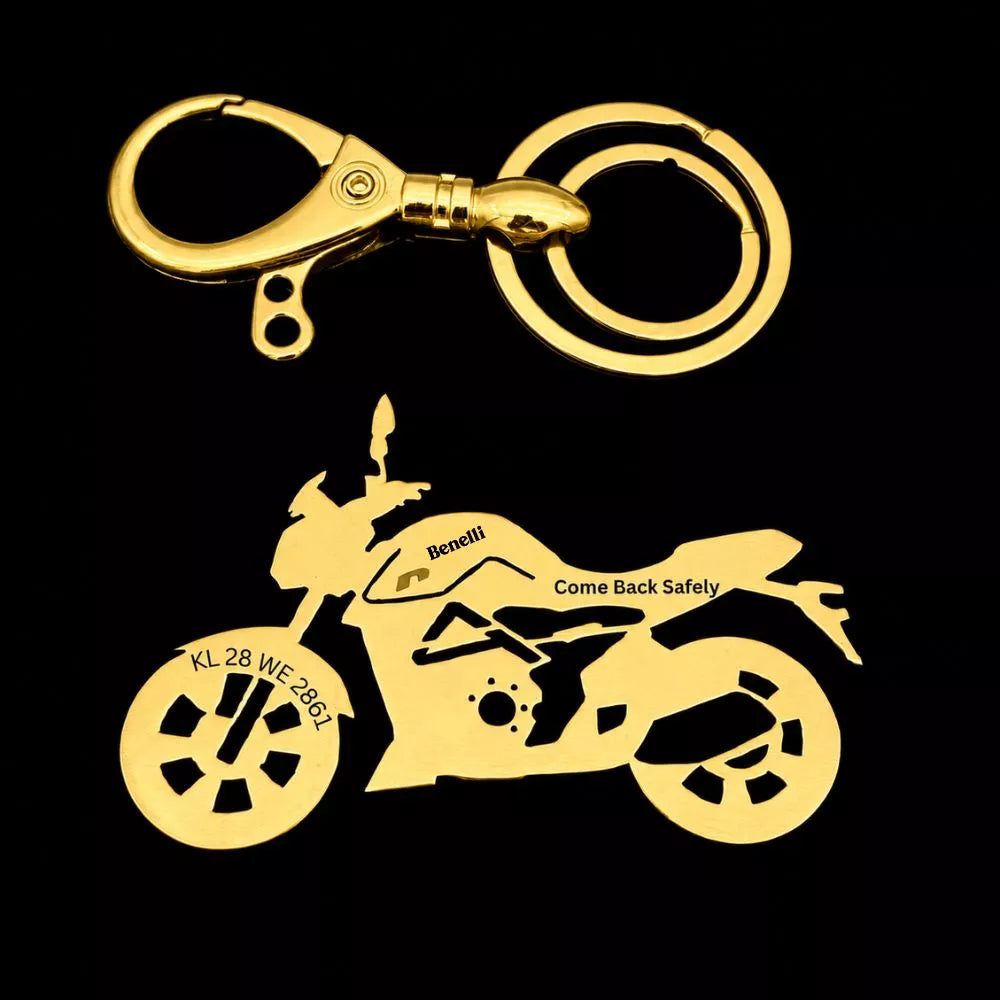 Custom Benelli 2025 keychain attached to motorcycle keys, perfect accessory for Benelli riders