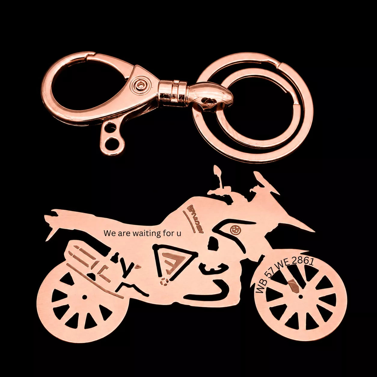Custom BMW R 1250 GS Adventure (GSA) keychain attached to motorcycle keys, perfect accessory for adventure bike riders