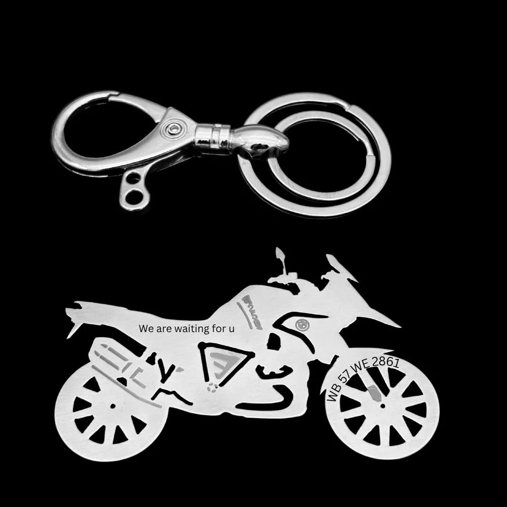 Surprise the adventure rider with a keychain personalized with their name and bike number.