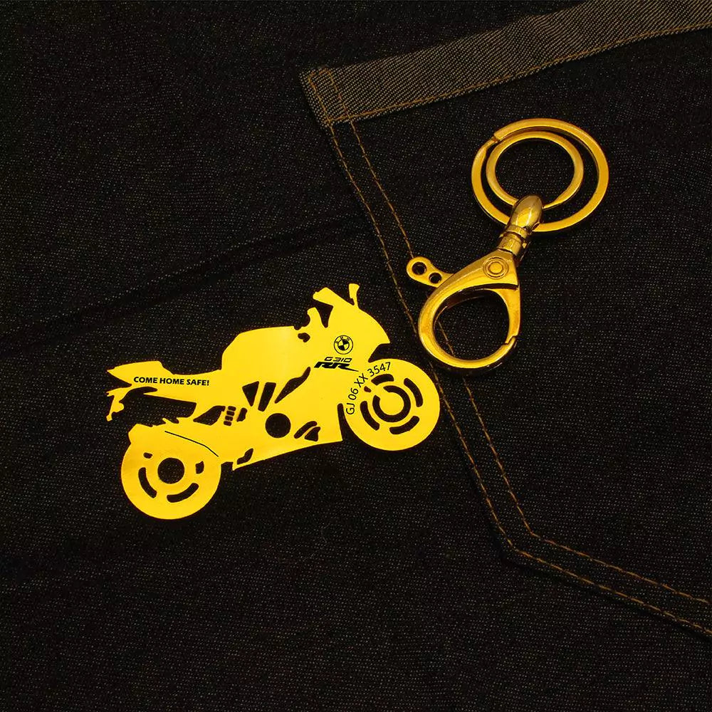 Custom BMW G310 RR keychain engraved with name for someone special