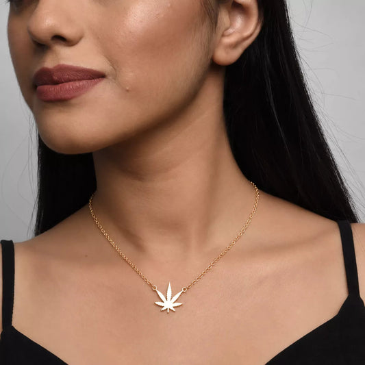 Flowstone Hemp Leaf Pendant Necklace