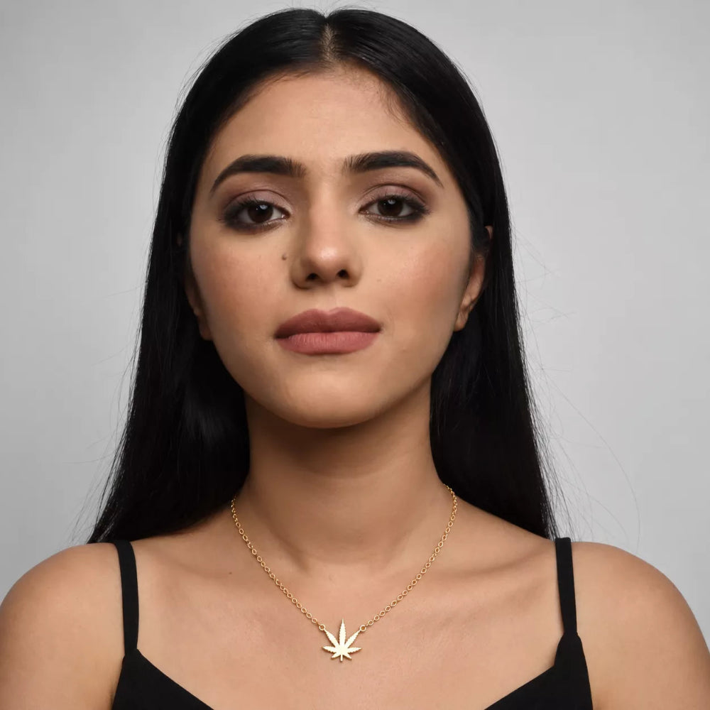 Flowstone Hemp Leaf Pendant Necklace