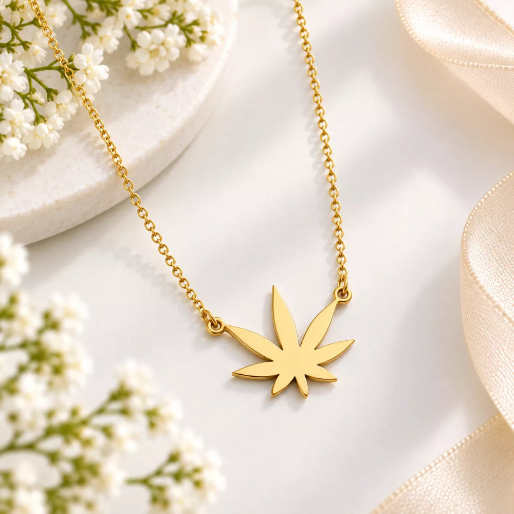 Flowstone Hemp Leaf Pendant Necklace