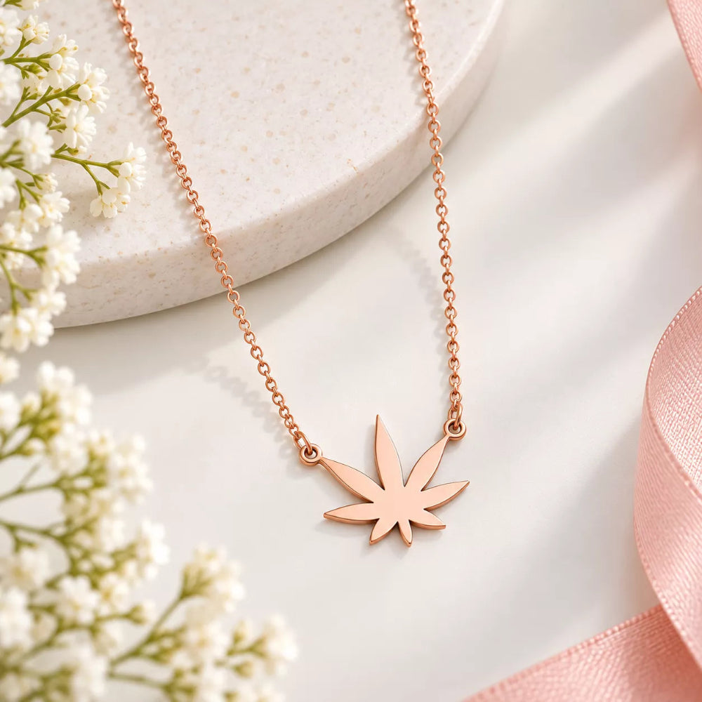 Flowstone Hemp Leaf Pendant Necklace