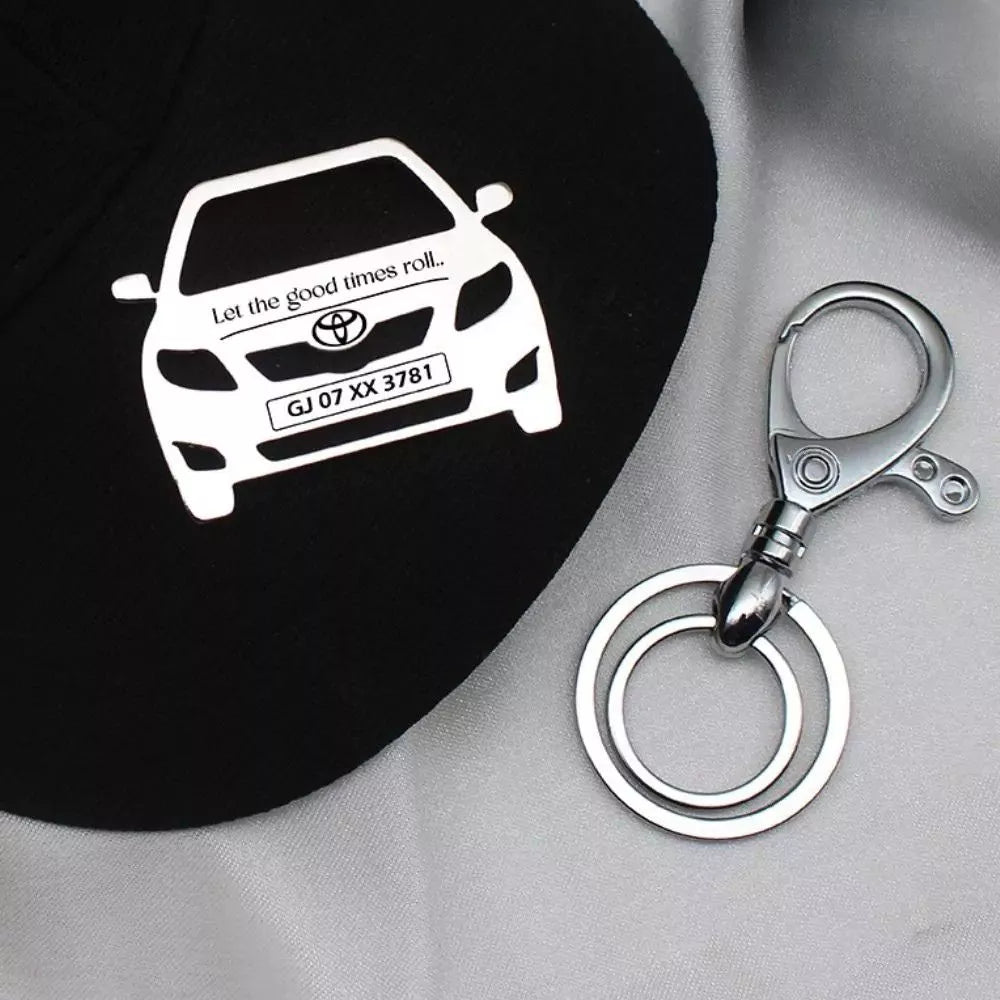 Toyota Corolla 2009 personalized keychain in silver finish.