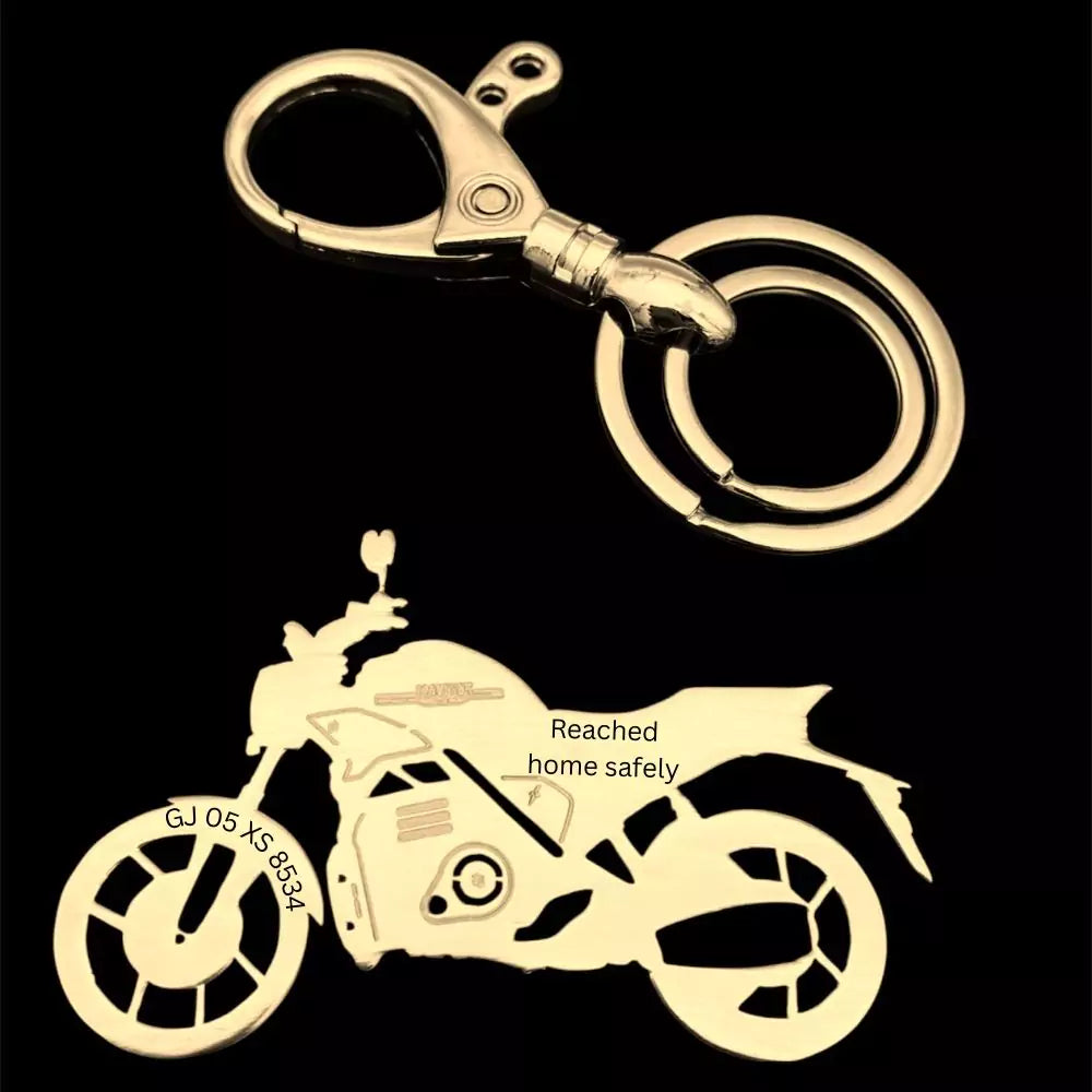 Custom engraved Hero Mavrick 440 keychain with personalized name and motorcycle number plate design