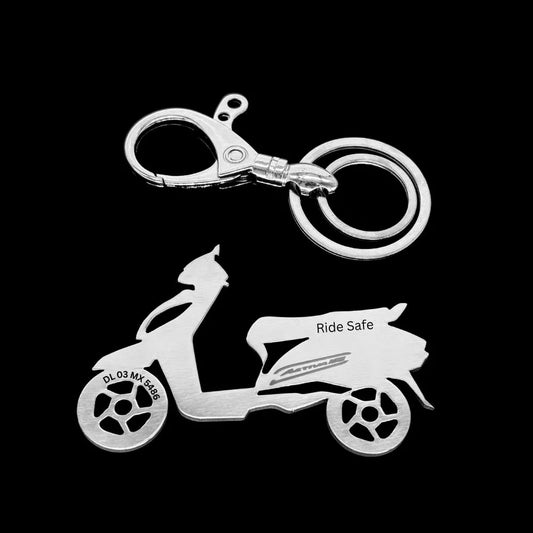 Custom Activa 125 bike keychain with engraved name and number plate design