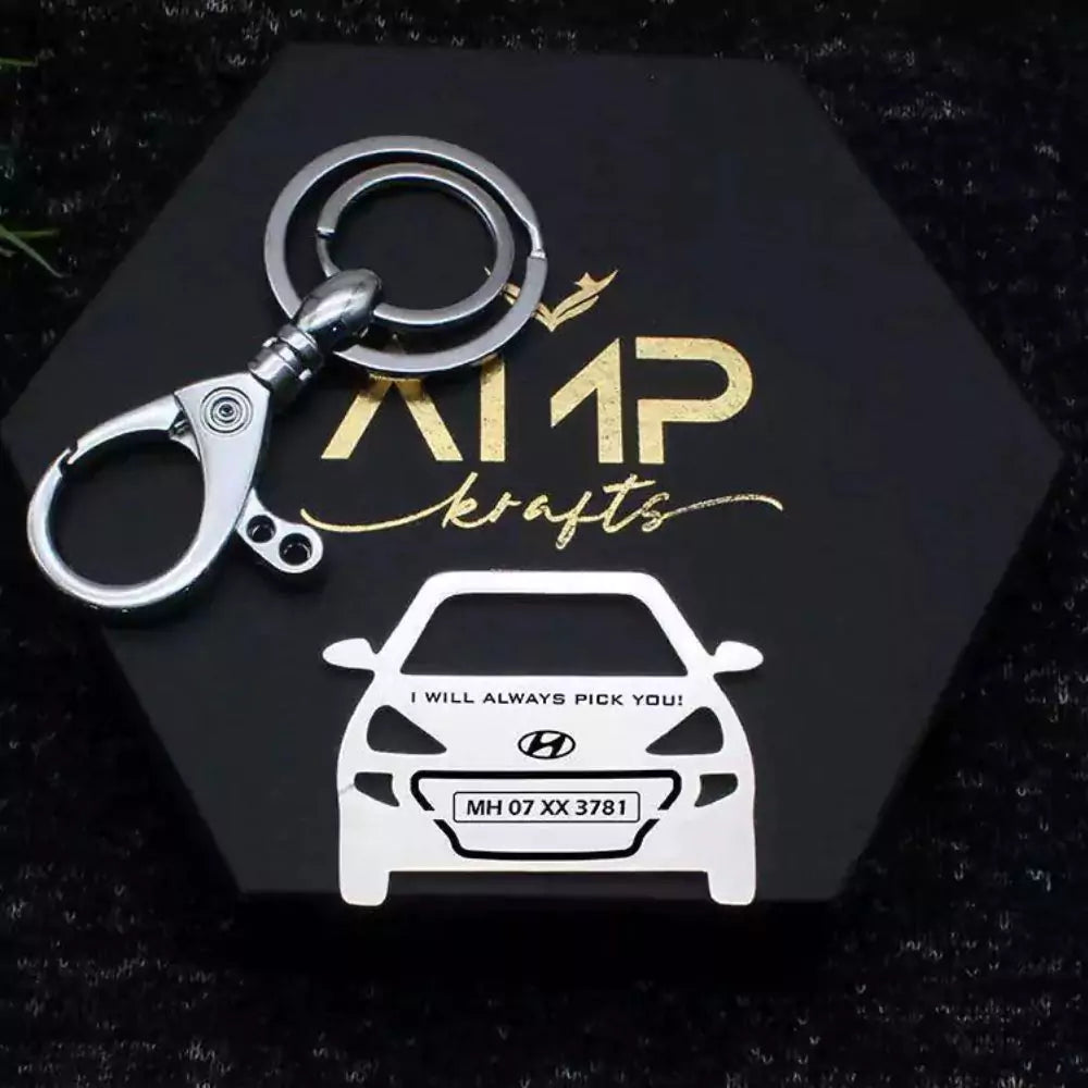 Minimal metal keychain for Hyundai Santro new, engraved with personal touch