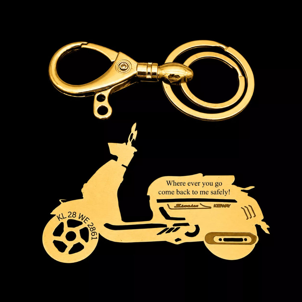 Premium gift packaging for Keeway Sixties 300i personalized keychain, ideal gift for scooter lovers
