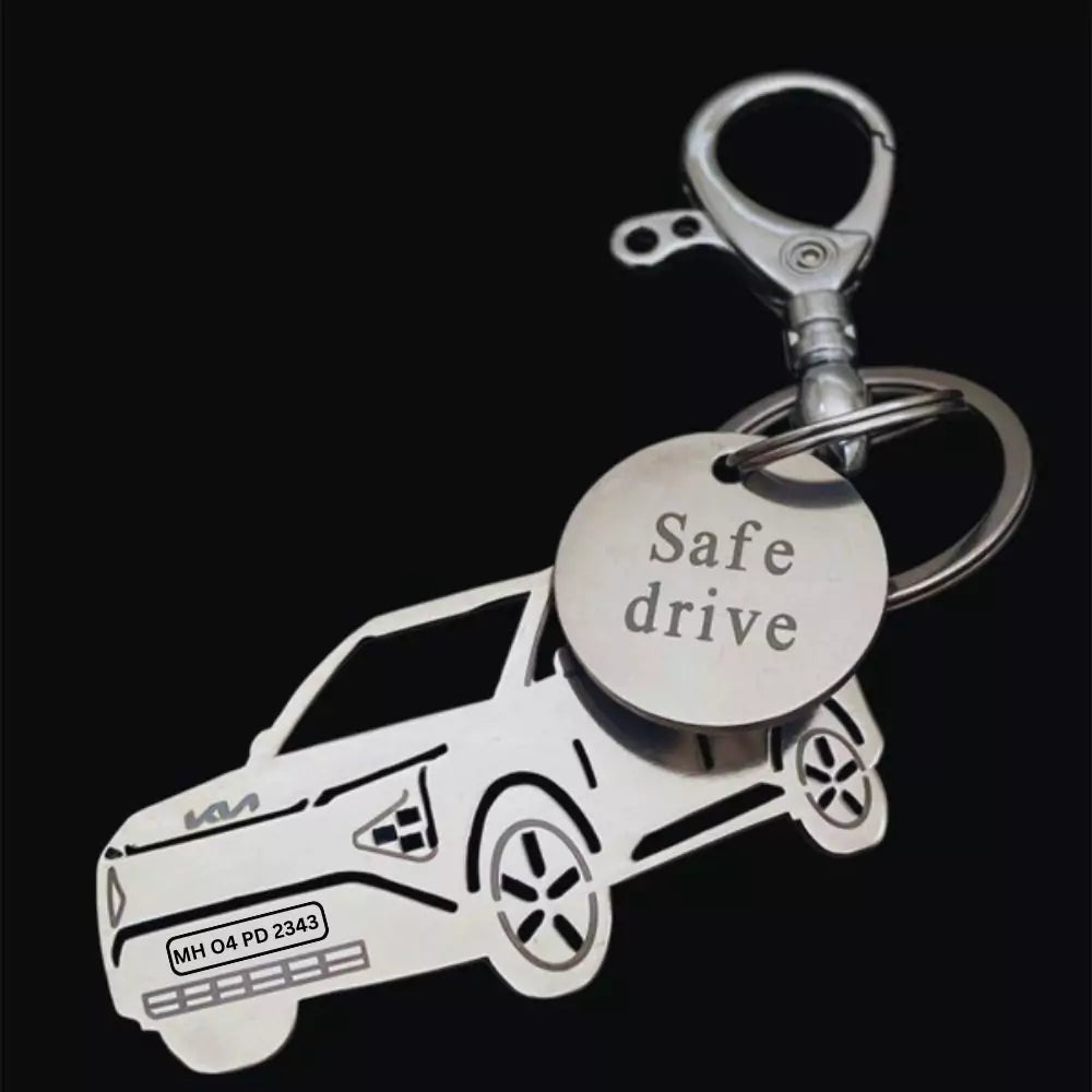 KIA Carens keychain personalized with name and number plate
