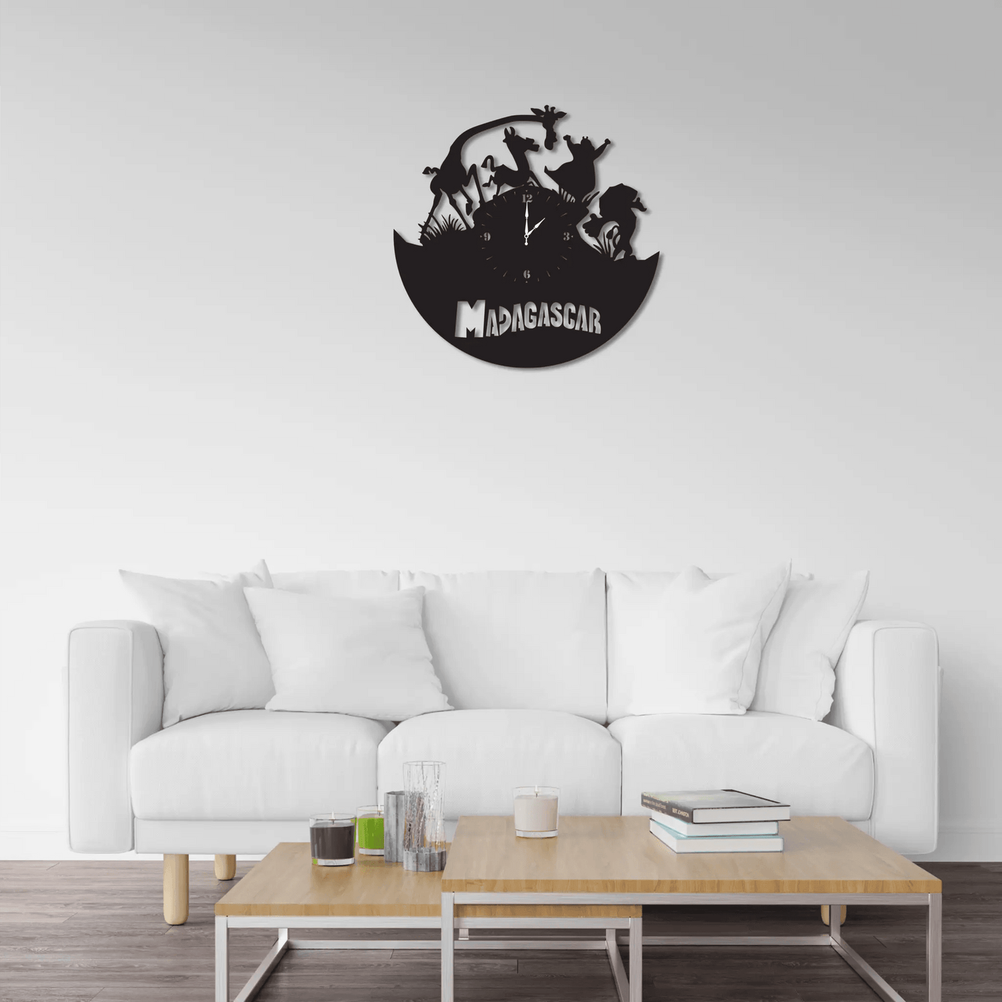 Madagascar Metal Record Clock, Cartoon Interior Design, African Animal Wall Art, Safari Nursery Décor, Children's Room Art, Present for Kids