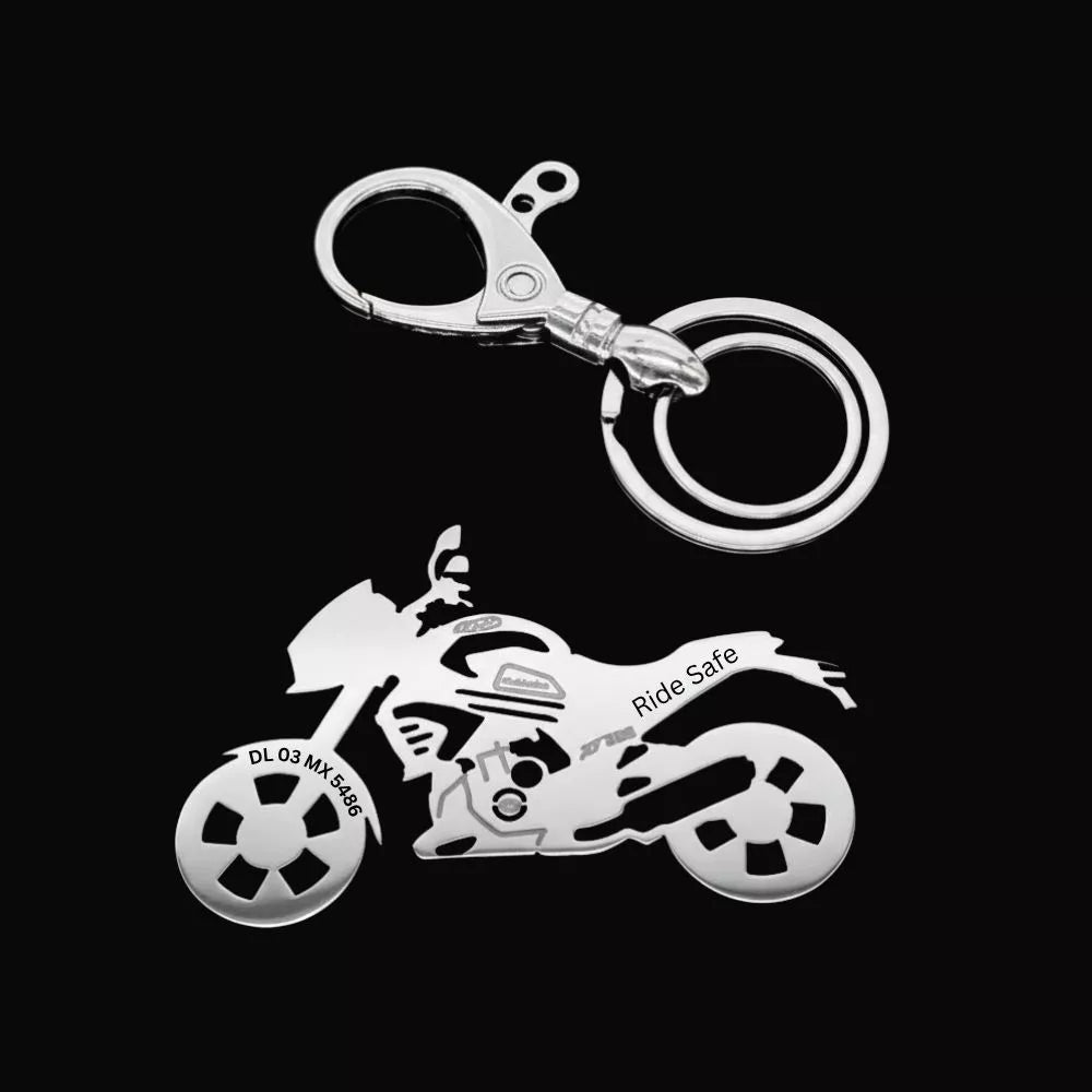 personalized Mahindra Mojo XT 300 bike keychain with custom name engraving