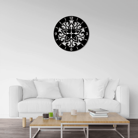 Mandala Clock With Latin Numerals,Mid Century Themed Office Wall Clock,Kitchen Wall Hanging Clock,Laser Cut Metal Wall Clock