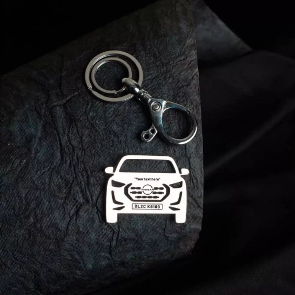 Custom Magnite car keychain in silver, gold, and rose gold finish