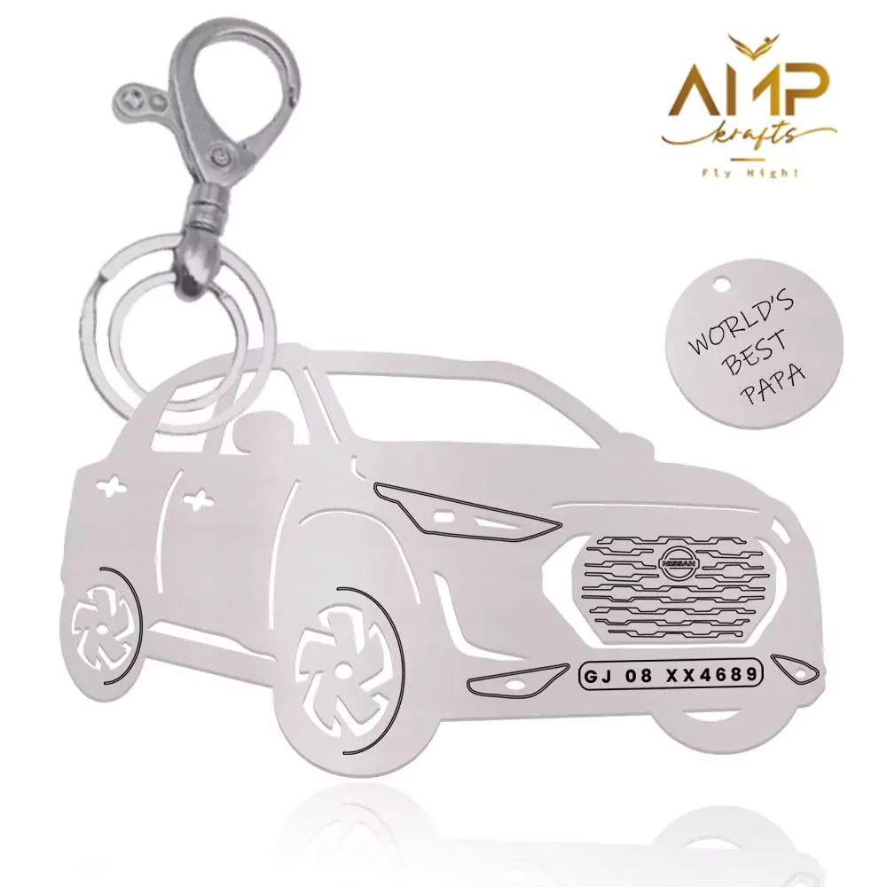 Engraved Nissan Magnite keychain made from stainless steel and brass