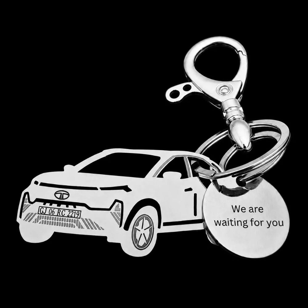 Premium gift packaging for Tata Nexon EV personalized keychain, ideal gift for electric car enthusiasts