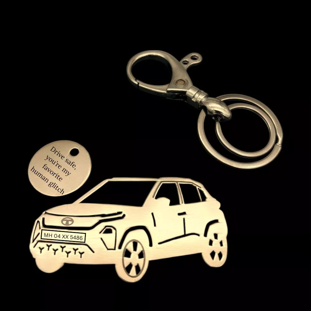Premium metal Tata Punch EV keychain in silver gold and rose gold finish