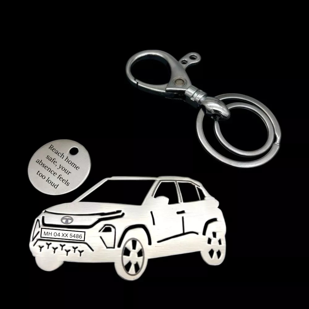 Tata Punch EV personalized keychain with custom name engraving in stainless steel