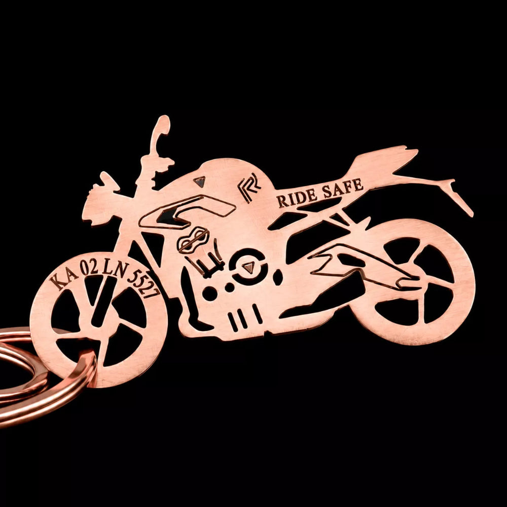 Custom Triumph Street Triple 765 keychain attached to motorcycle keys, perfect accessory for Street Triple riders