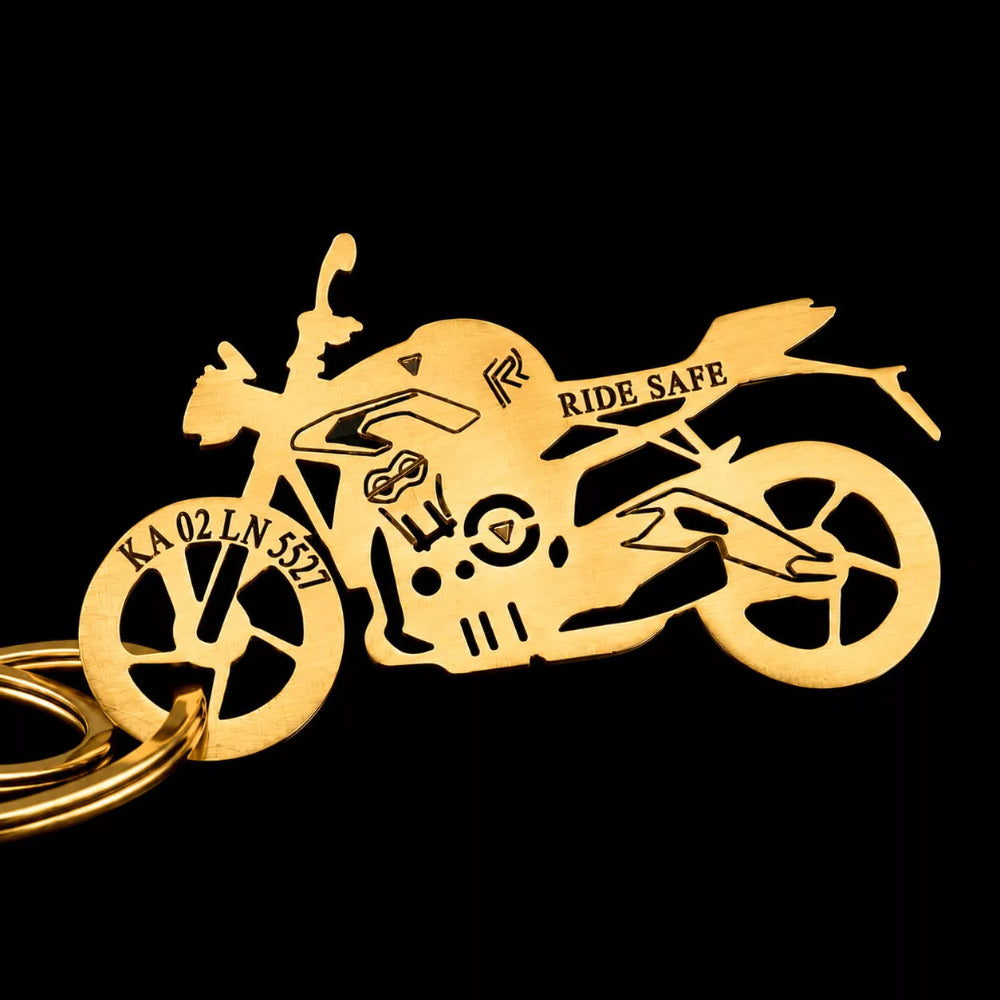 Personalized Triumph Street Triple 765 keychain available in Silver, Gold, and Rose Gold premium finishes